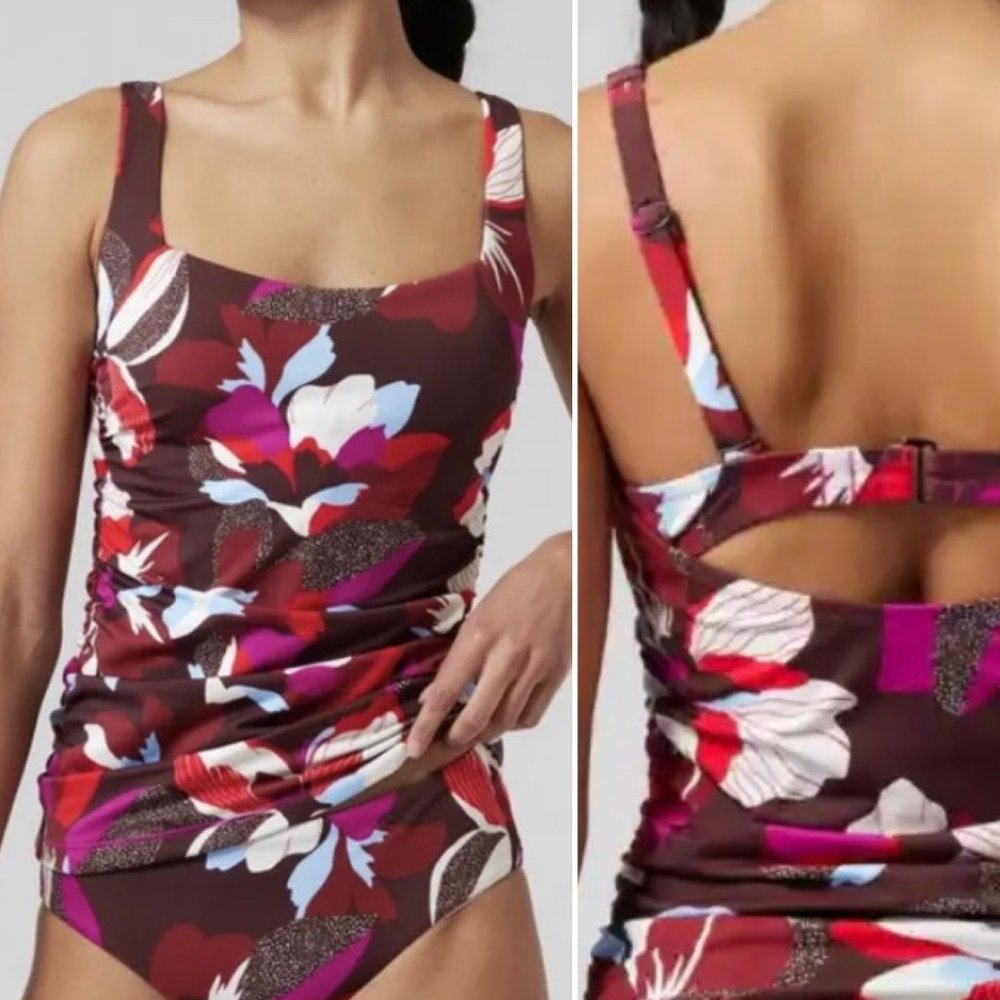 Athleta Tankini 34D/DD, 36B/C, 36D/DD Square Neck Padded Floral Athletic Swim